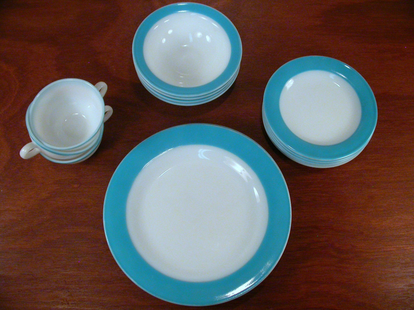 Blue Rim Pyrex Plates, Bowls, Bread Plates, Tea Cups, Pyrex Milk Glass Dinnerware