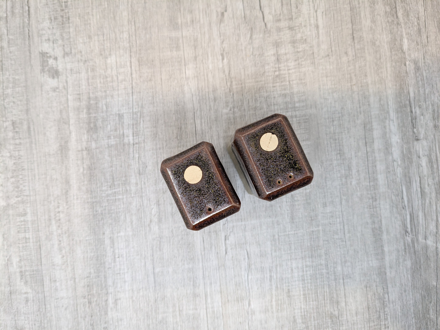 Salt & Pepper Shakers | Modern Rectangular Shakers | Tenmoku Drip Glaze