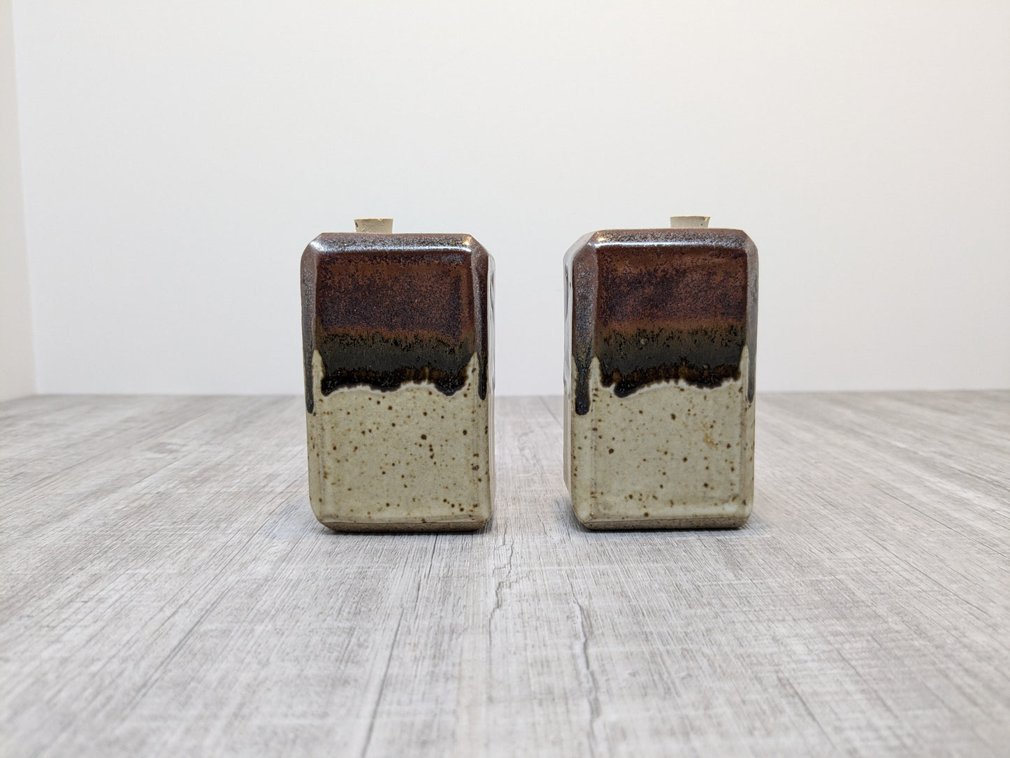 Salt & Pepper Shakers | Modern Rectangular Shakers | Tenmoku Drip Glaze