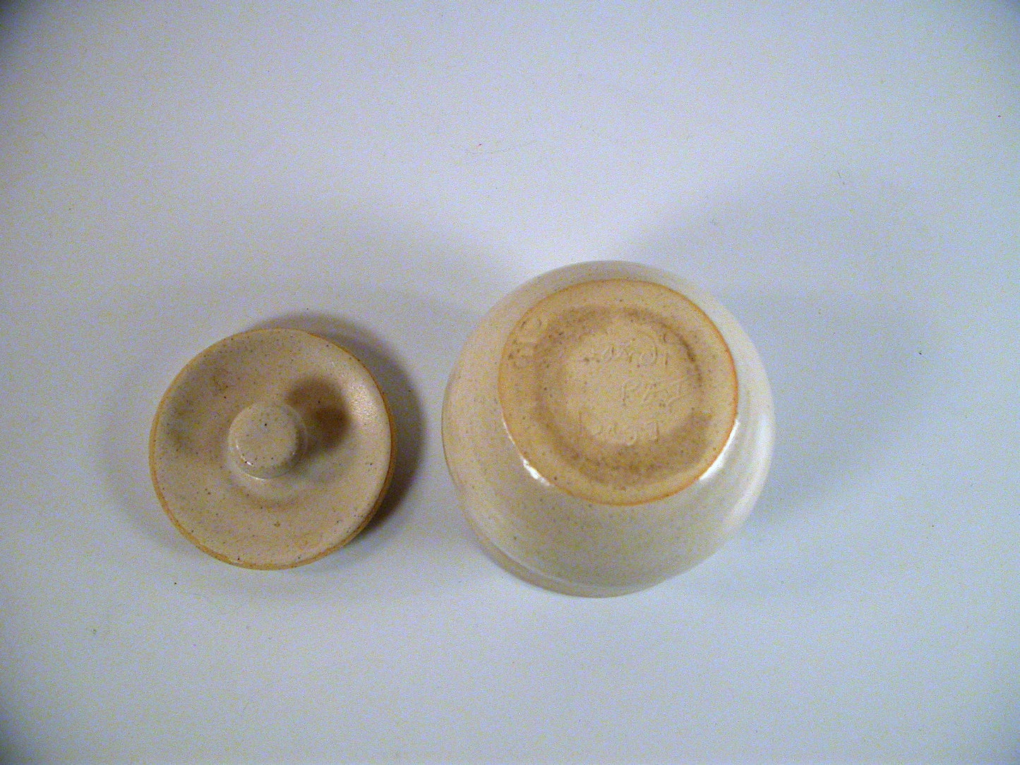 Sandi Dagg Pottery Prince Edward Island, Functional Covered Jar Blue Band over off White Body, Vintage PEI Pottery