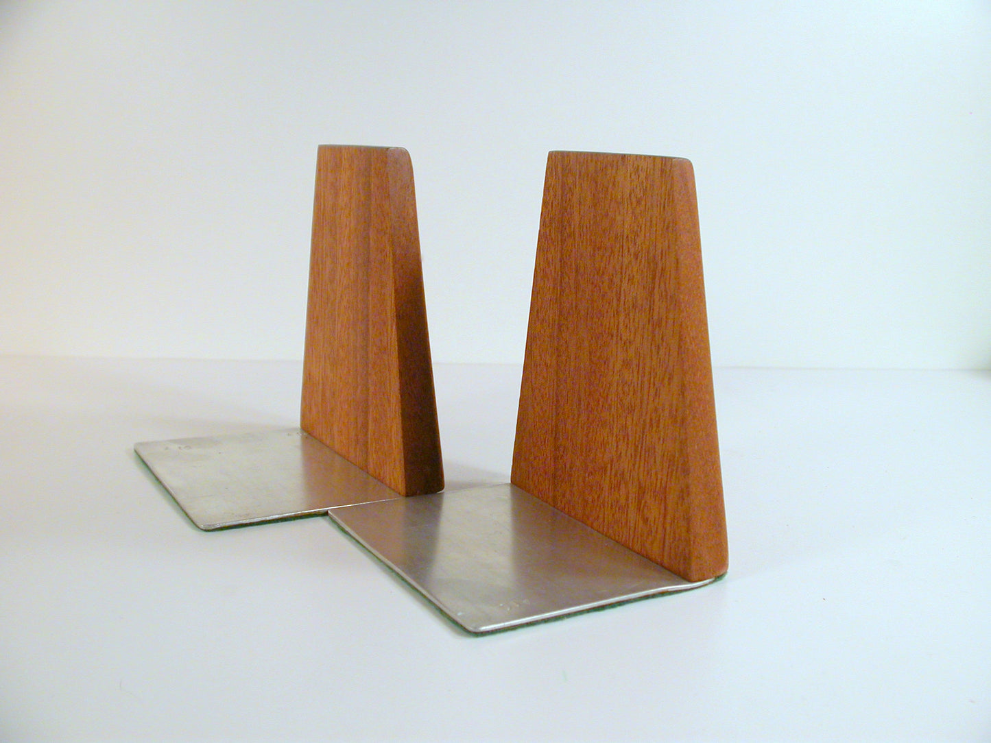 Vintage Minimalist Teak and Metal Bookends | Mid Century Office Supply