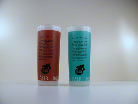 1962 Seattle World's Fair Drinking Glasses. Space Needle, Colisseum