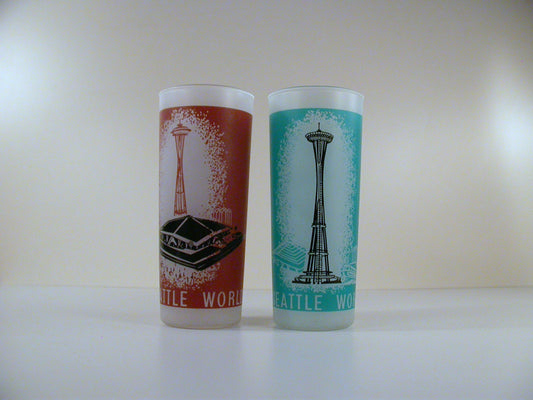 1962 Seattle World's Fair Drinking Glasses. Space Needle, Colisseum