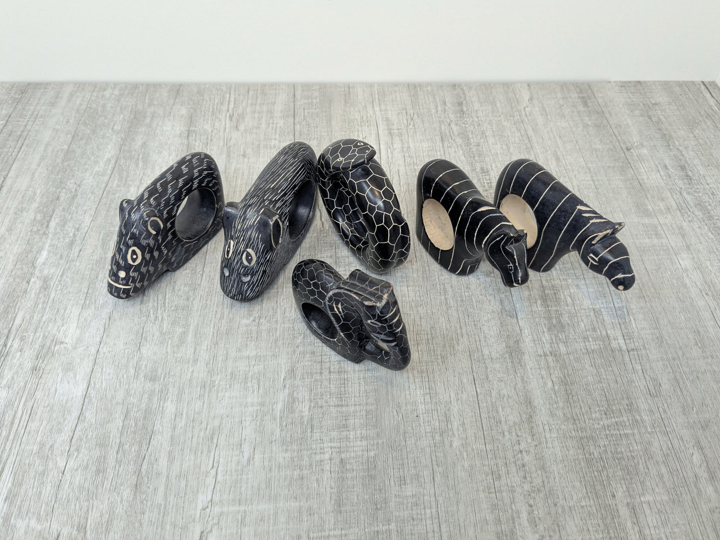 TABAKA / KE Vintage Soapstone Napkin Rings | Safari Animals