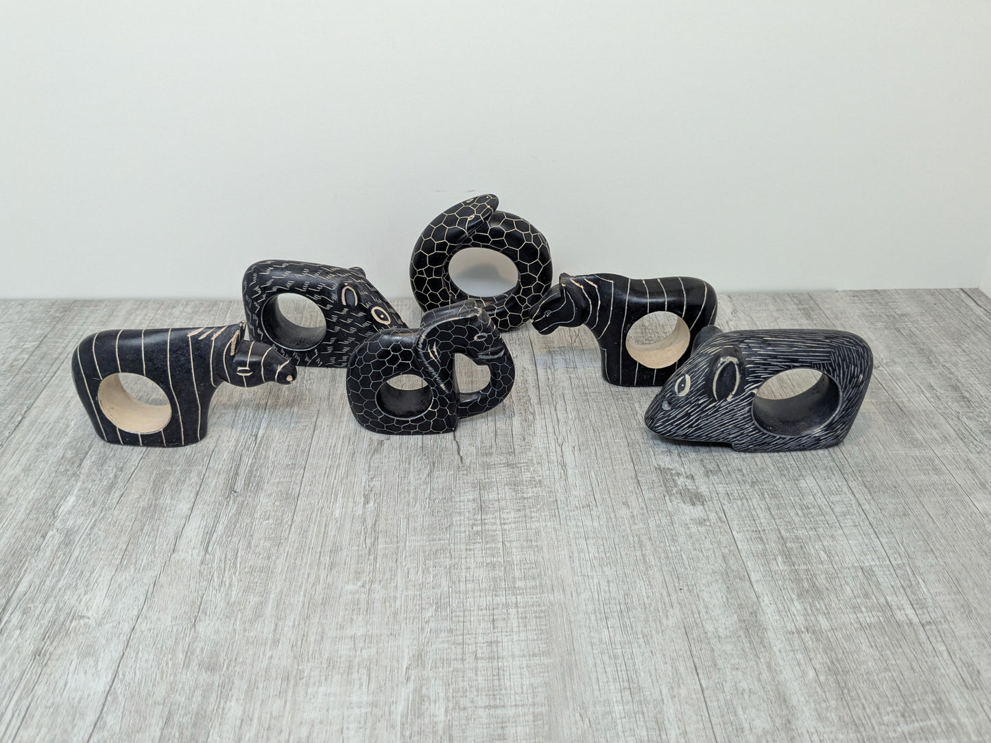 TABAKA / KE Vintage Soapstone Napkin Rings | Safari Animals