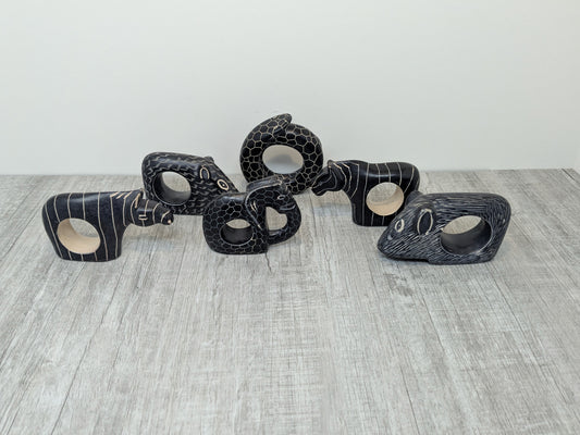 TABAKA / KE Vintage Soapstone Napkin Rings | Safari Animals