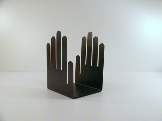 Powder Coated Black Metal Bookends | Postmodern Spectrum Design Hand Shaped Bookends