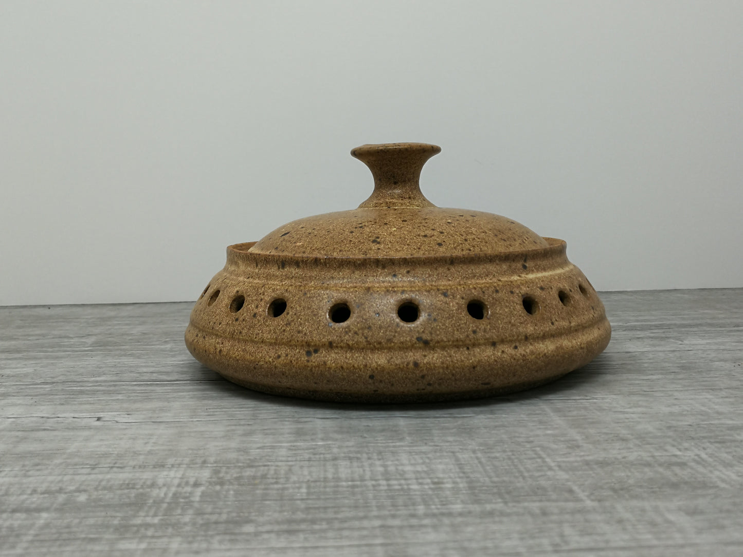 Stoneware Studio Pottery Covered Dish | Ginger or Garlic Storage or Pot Pourri  Dish | Signed on Base