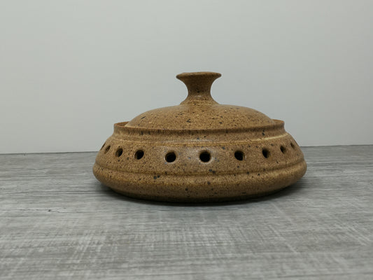Stoneware Studio Pottery Covered Dish | Ginger or Garlic Storage or Pot Pourri  Dish | Signed on Base