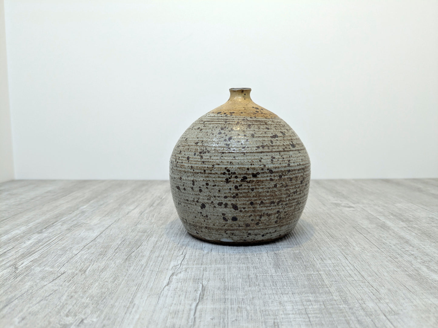Grooved Stoneware Bulb Vase | Narrow Neck