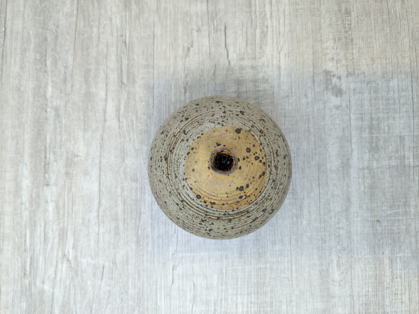 Grooved Stoneware Bulb Vase | Narrow Neck