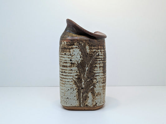 Brutalist Stoneware Vase or Pitcher | Heavy Textured Mid Century Pottery