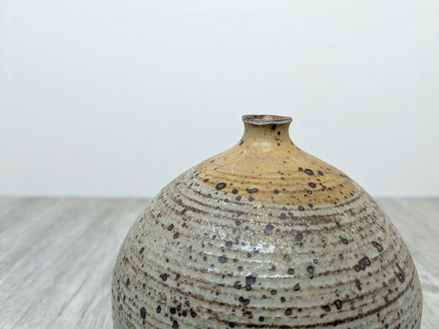Grooved Stoneware Bulb Vase | Narrow Neck