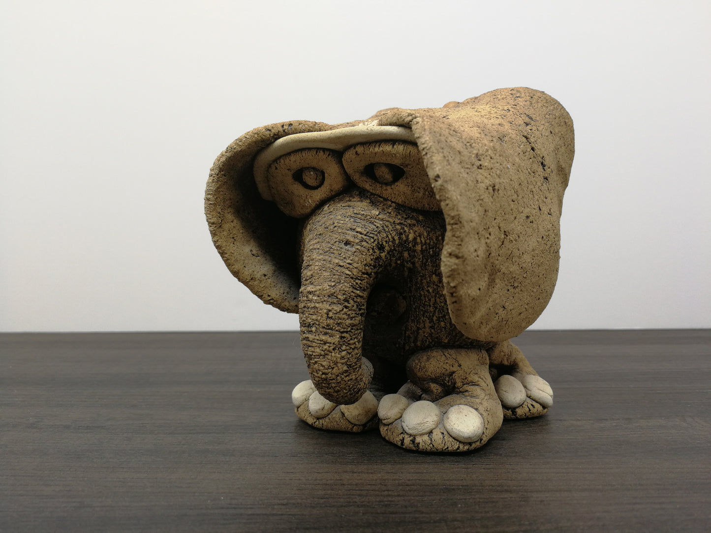 Vintage Studio Pottery Ceramic Elephant Sculpture | Mid Century Stylized Elephant | Brutalist Elephant Sculpture