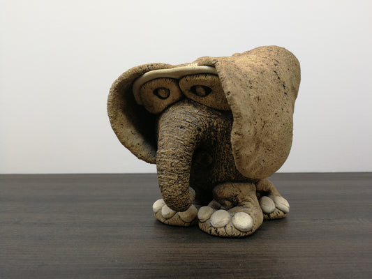 Vintage Studio Pottery Ceramic Elephant Sculpture | Mid Century Stylized Elephant | Brutalist Elephant Sculpture