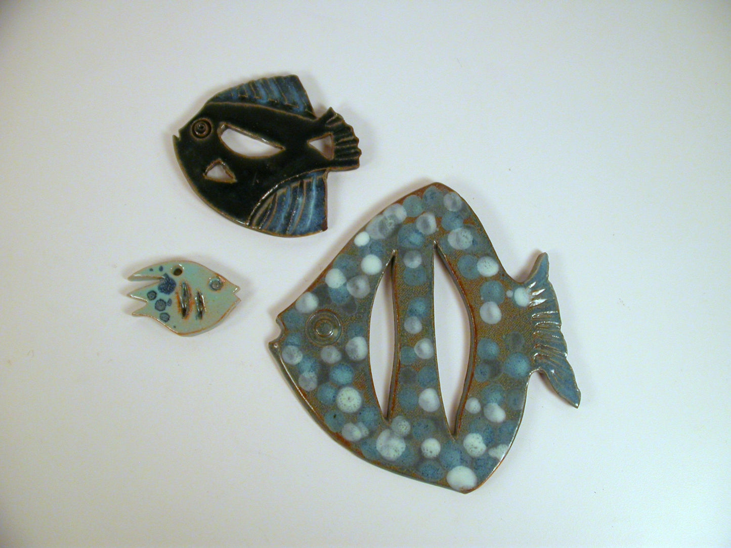 Sylva Leser Studio Pottery Fish, Set of 3 Sylva Leser Vintage Wall Hangings, Studio Pottery Ornamental Fish