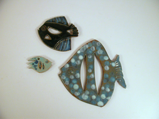 Sylva Leser Studio Pottery Fish, Set of 3 Sylva Leser Vintage Wall Hangings, Studio Pottery Ornamental Fish