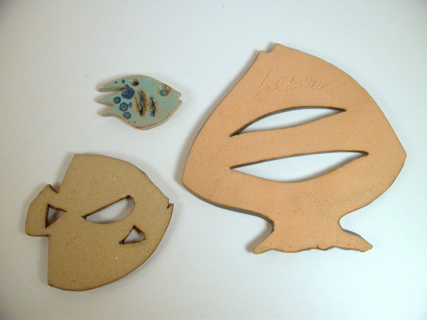Sylva Leser Studio Pottery Fish, Set of 3 Sylva Leser Vintage Wall Hangings, Studio Pottery Ornamental Fish