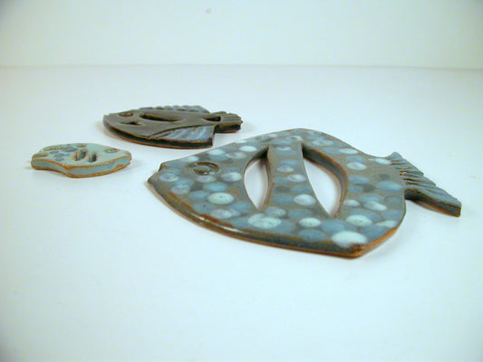 Sylva Leser Studio Pottery Fish, Set of 3 Sylva Leser Vintage Wall Hangings, Studio Pottery Ornamental Fish