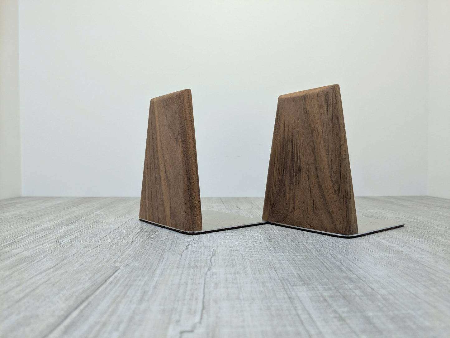Minimalist Walnut and Metal Bookends | Mid Century desk accessories | Walnut & Aluminium