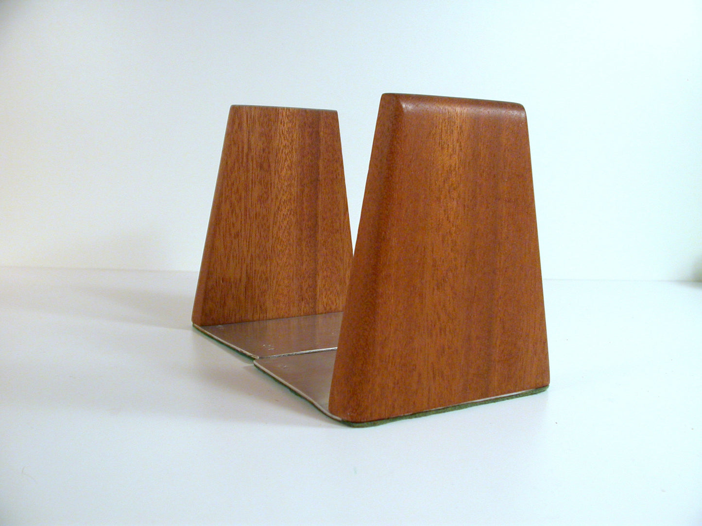 Vintage Minimalist Teak and Metal Bookends | Mid Century Office Supply