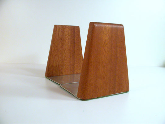 Vintage Minimalist Teak and Metal Bookends | Mid Century Office Supply