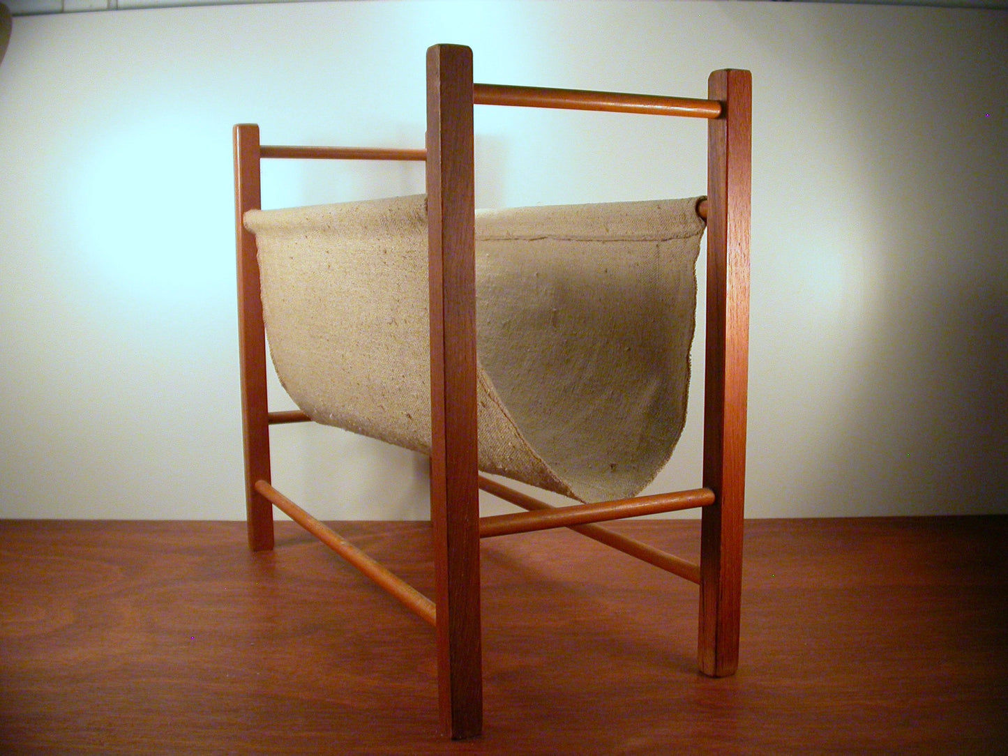 Teak Magazine Rack, Mid Century Teak Magazine Rack with Canvas Liner