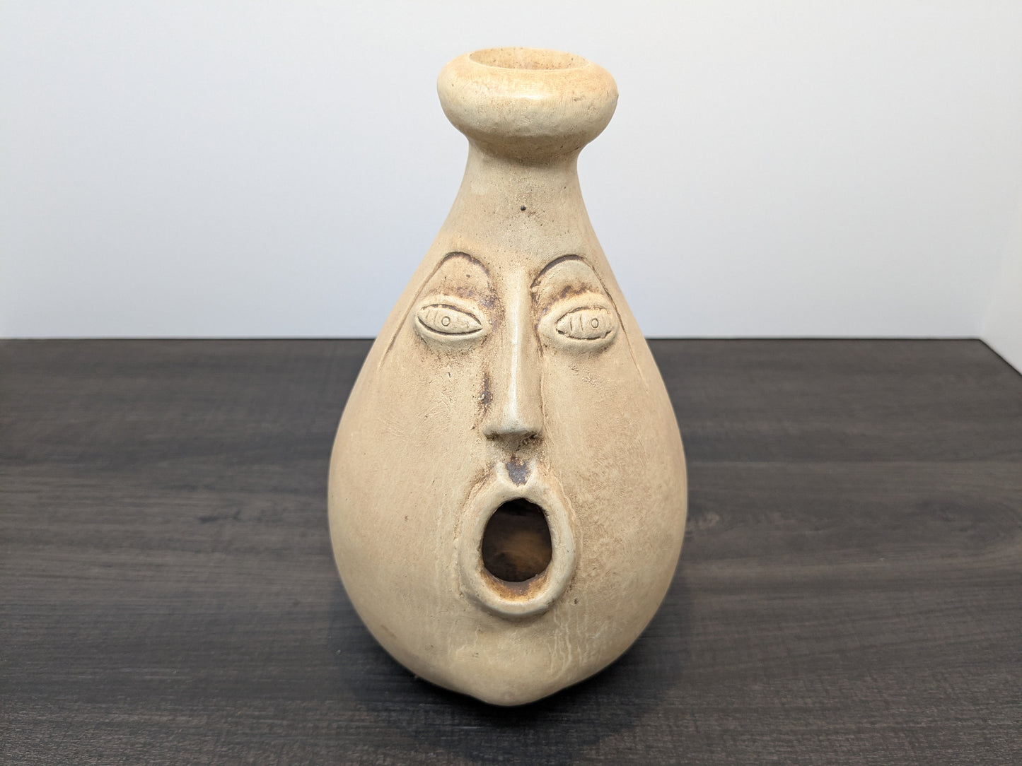 Vintage Mexican Folk Art Terracotta face candle / incense holder