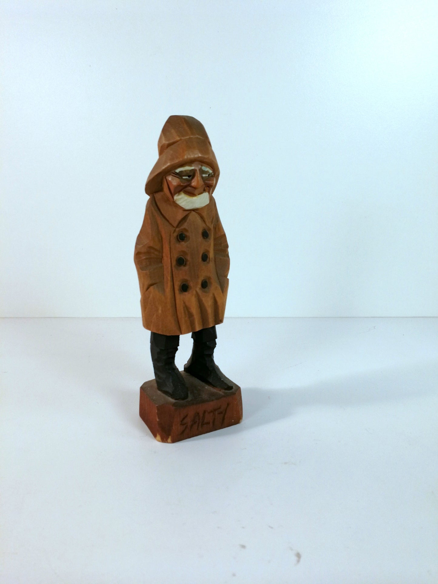 Tom Hannah Wood Carving "SALTY" , Folk Art Wood Carving of Sea Captain, Hand Carved Pine or Bass Wood Statue