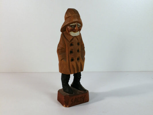 Tom Hannah Wood Carving "SALTY" , Folk Art Wood Carving of Sea Captain, Hand Carved Pine or Bass Wood Statue