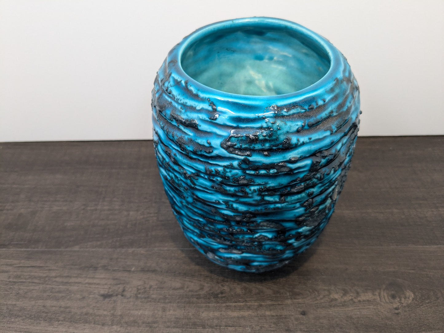 Fat Lava Aquamarine Laurentian Pottery Vase | Mid Century Art Pottery Vase Quebec
