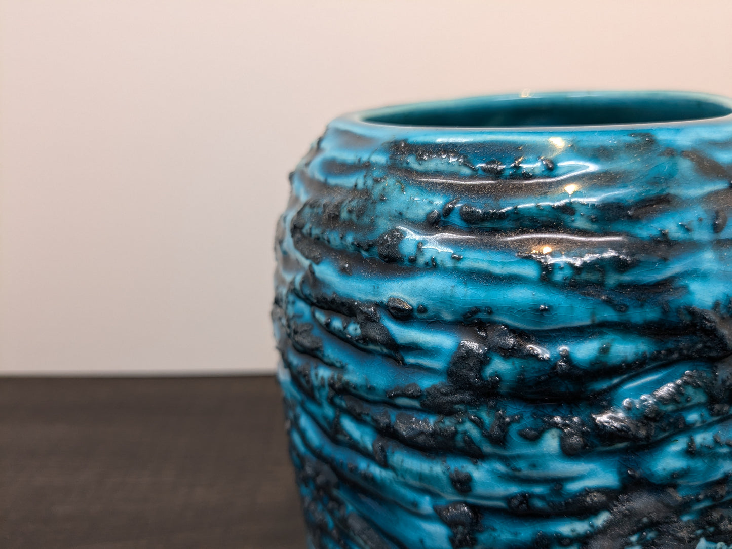 Fat Lava Aquamarine Laurentian Pottery Vase | Mid Century Art Pottery Vase Quebec