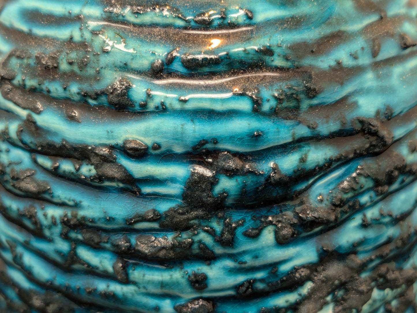 Fat Lava Aquamarine Laurentian Pottery Vase | Mid Century Art Pottery Vase Quebec