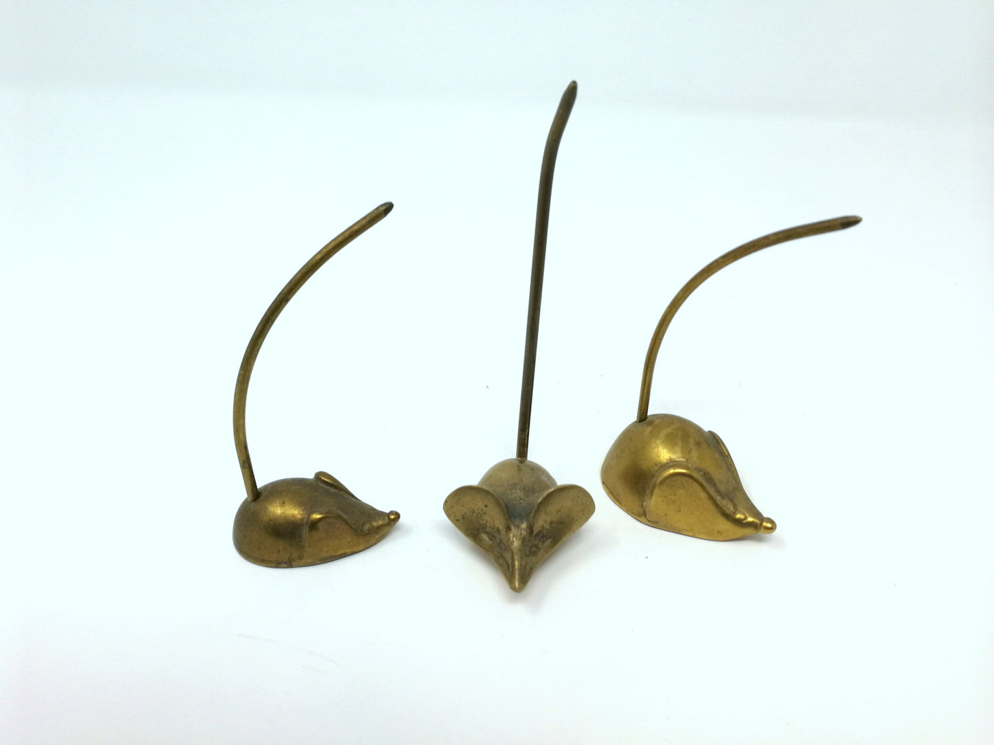Brass Mice | Set of 3 Ring Holders  | Cast Brass Mice with long Vertical Tails