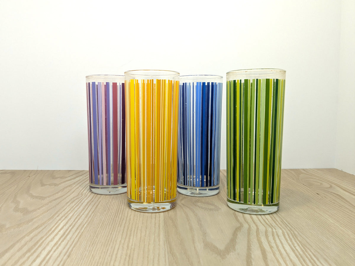 Pin Striped Tall Drinking Glasses | Colourful Post Modern Drinking Glasses