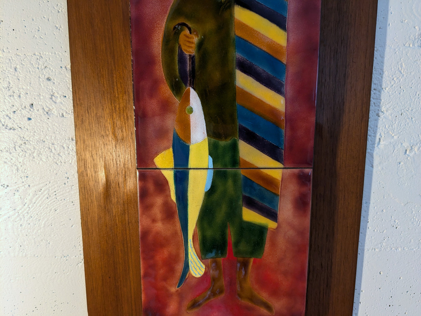 Enamel Tile Art | Fishseller mounted on Teak Frame