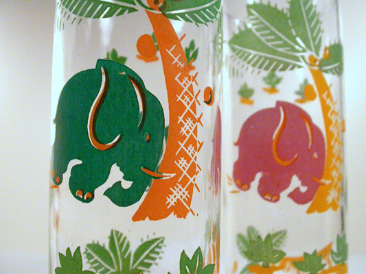 Vintage Drinking Glasses | Elephant Tumblers | 2 Vintage Federal Glass Barware Glassware