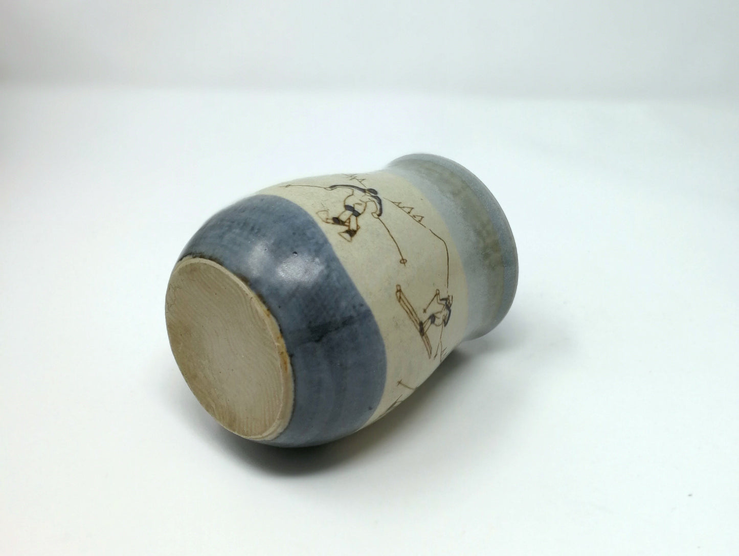 Vintage Ski Themed Mug | Downhill Skiers Graphics | Otagari Hand Painted Stoneware Pottery Mug