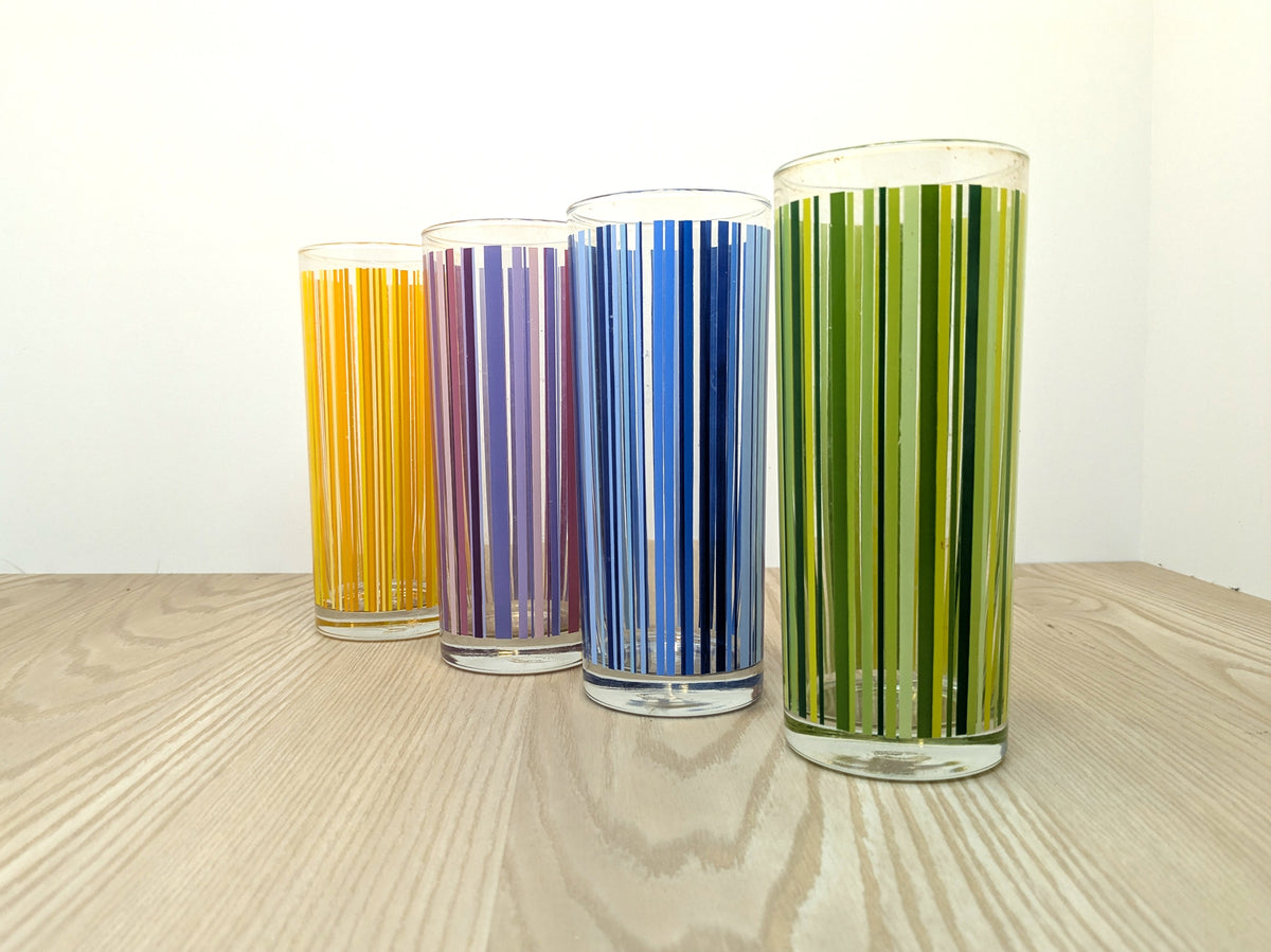 Pin Striped Tall Drinking Glasses | Colourful Post Modern Drinking Glasses