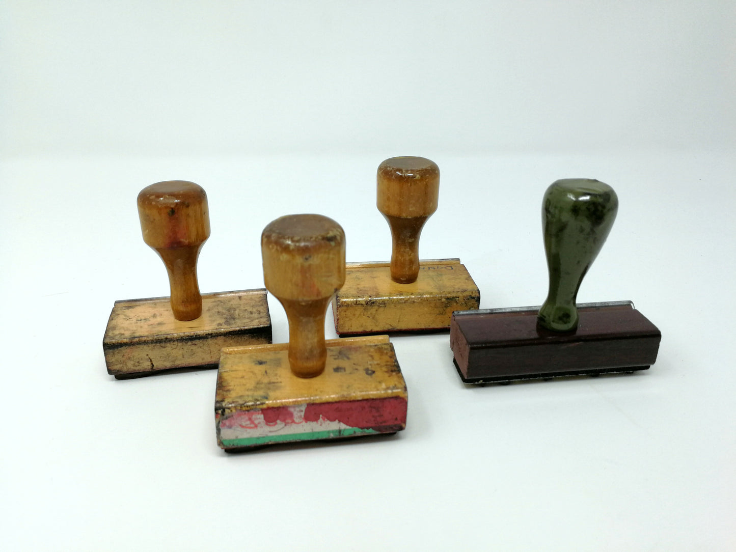 Vintage Wood Handled Office Stamps | 4 Rubber Stamps | Industrial Office Supply