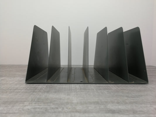 Vintage Vertical Metal File Folder Organizer | Powder Coated Vintage Office Supply | Gray Metal Paper Sorter