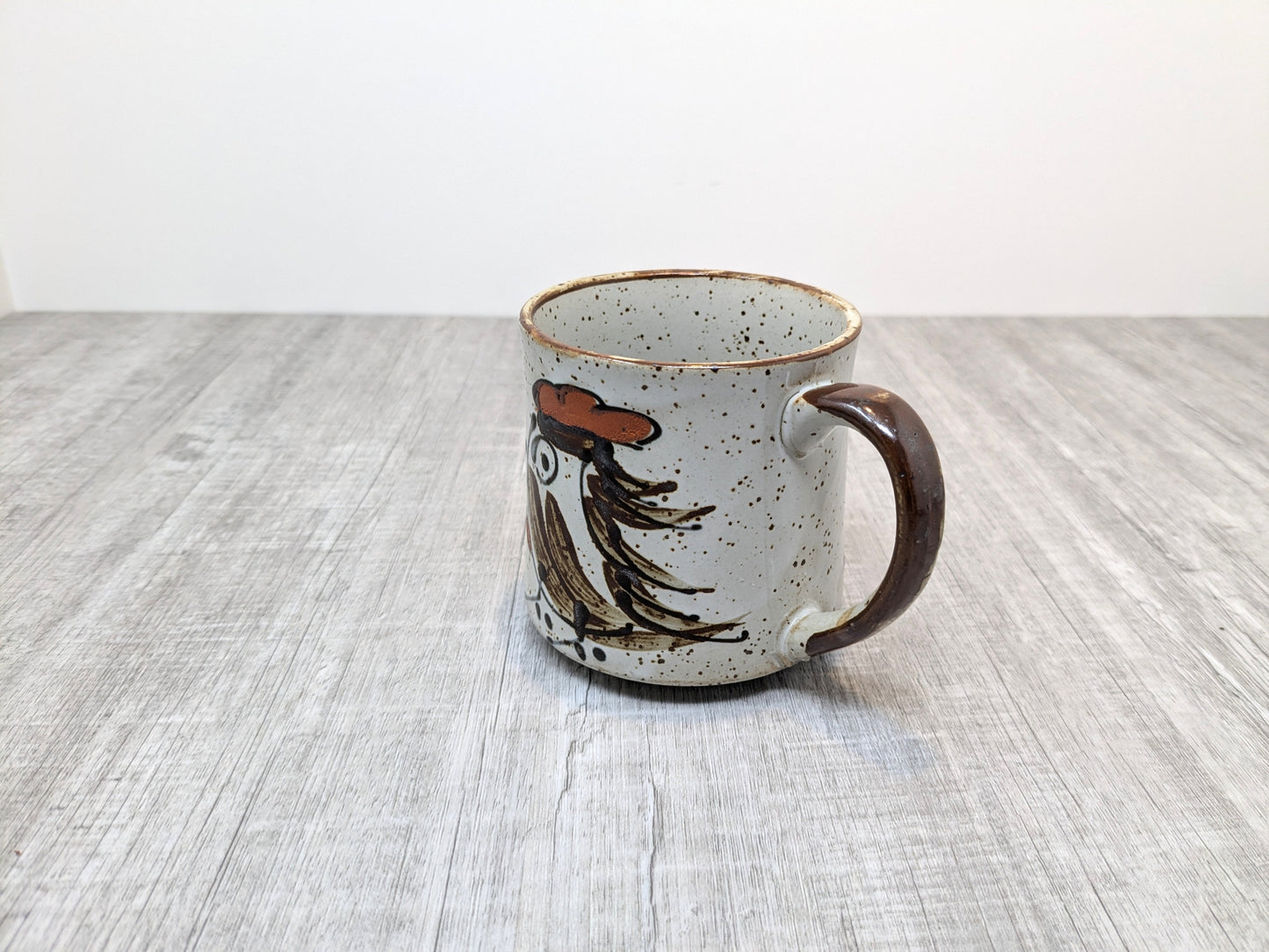 Vintage Ceramic Mug | Mid Century Stoneware Mug with Stylized Rooster Graphic