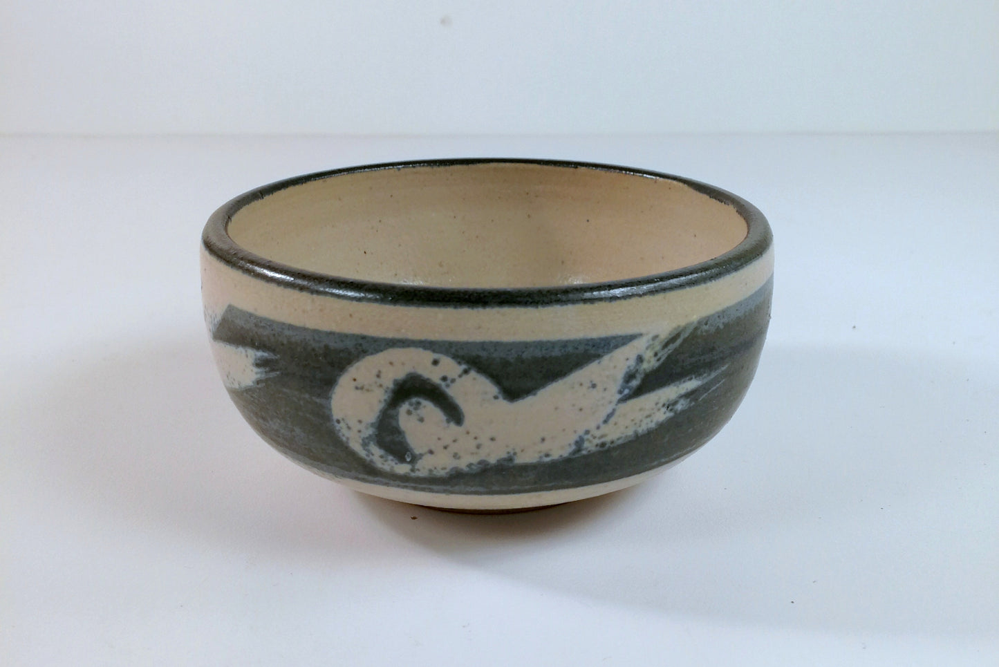 Walter Dexter Studio Pottery Bowl Blue Gray Glaze over Off White Body, Hand Made Pottery