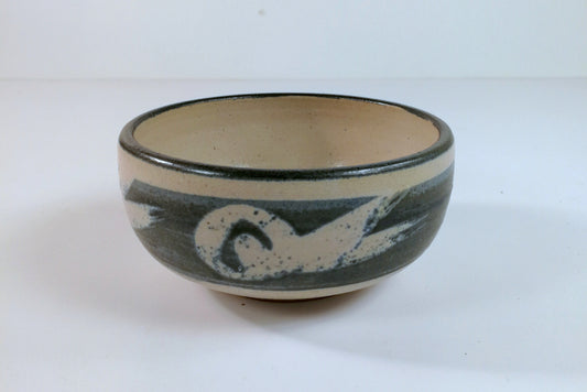 Walter Dexter Studio Pottery Bowl Blue Gray Glaze over Off White Body, Hand Made Pottery