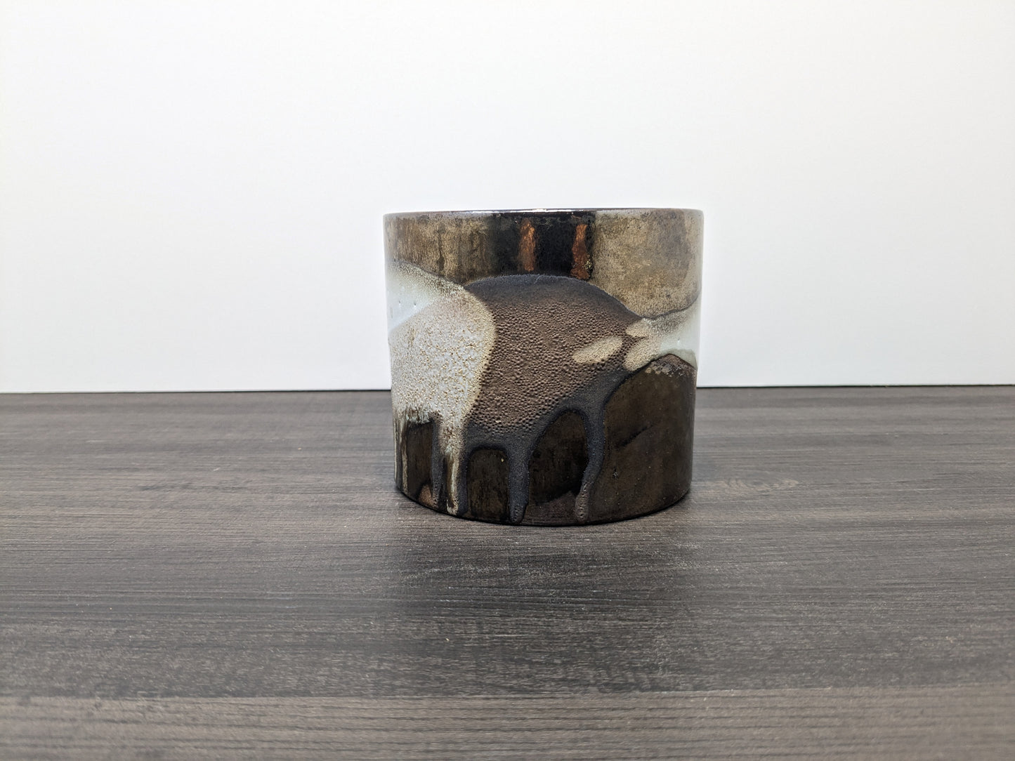 West German Pottery Planter | Modernist Reflective Splater Drip Glaze | Modernist Planter