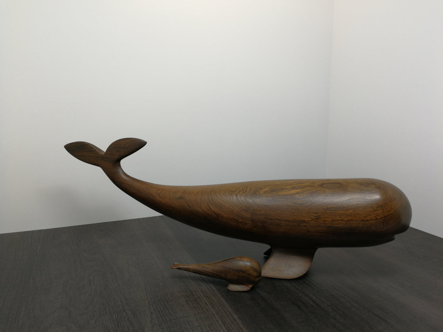 Iron Wood Whale Sculptures | Solid Wood Carved Whale & Calf