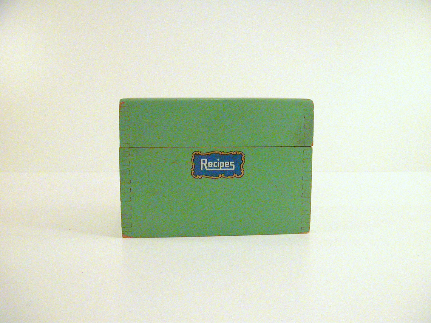 Vintage Wood Recipes Box | Green Recipes Box with Index Cards