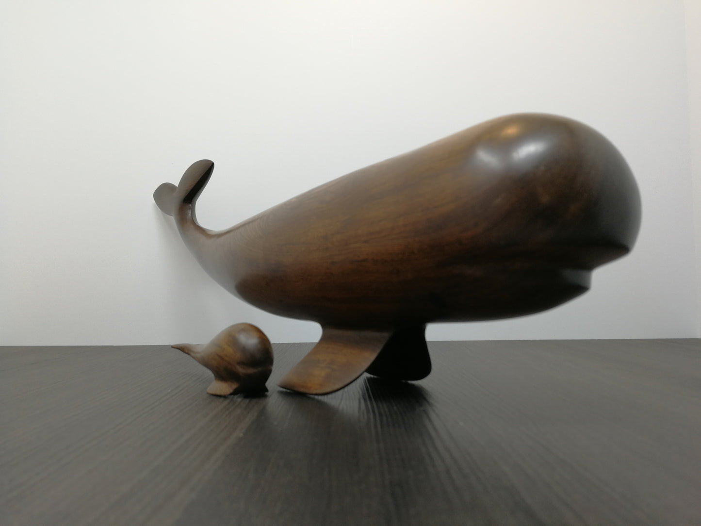 Iron Wood Whale Sculptures | Solid Wood Carved Whale & Calf