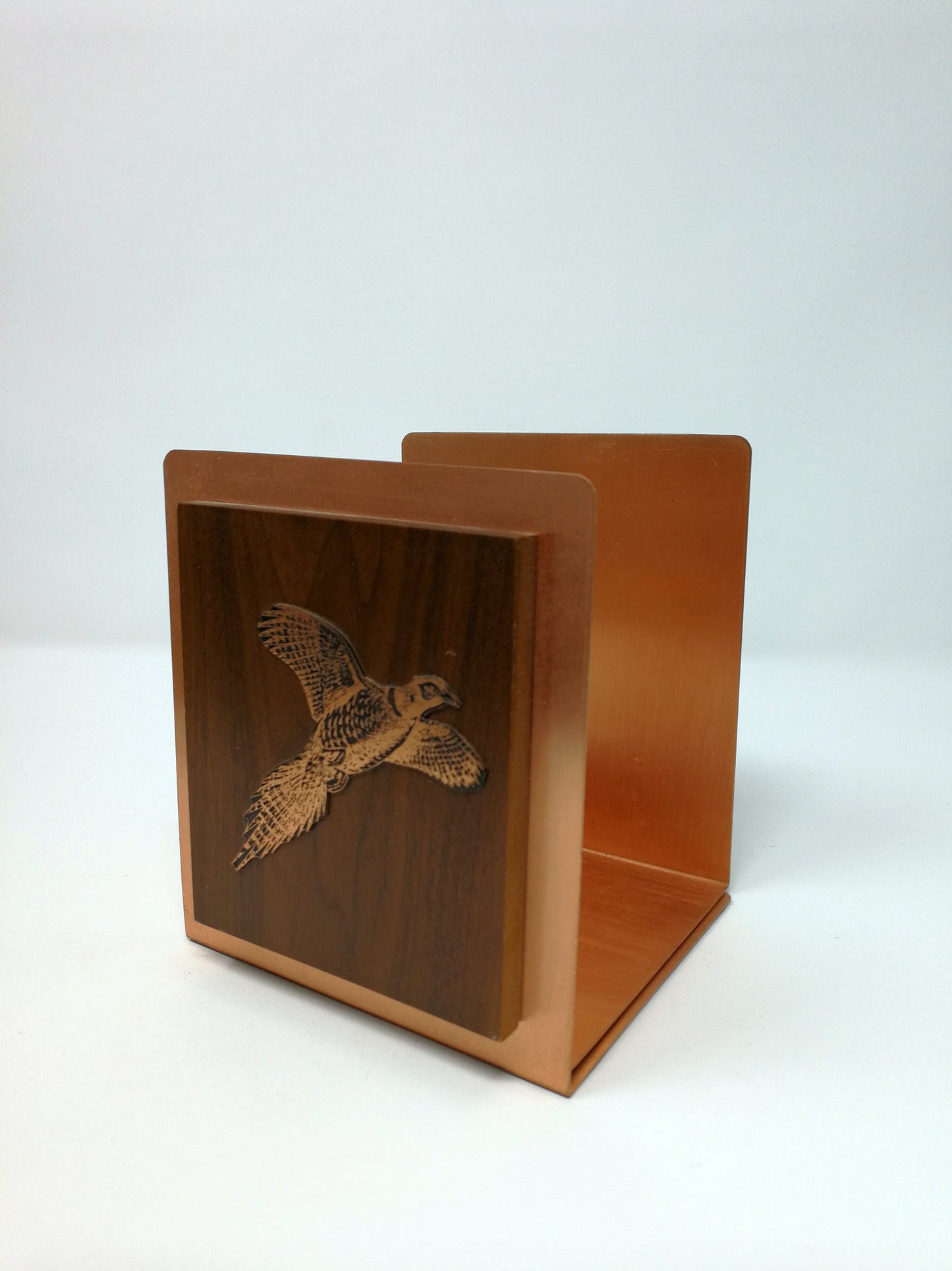 Copper and Wood Bookends | Fantasy Copperware Pheasant Design