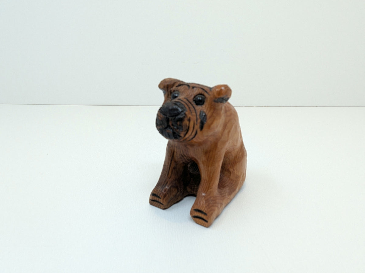 Handcrafted Chip Carving | Wood Folk Art Sitting Dog